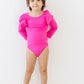 Hot Pink L/S Flutter Sleeve Leotard