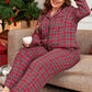 Red Plaid Printed Shirt and Pants Lounge Set