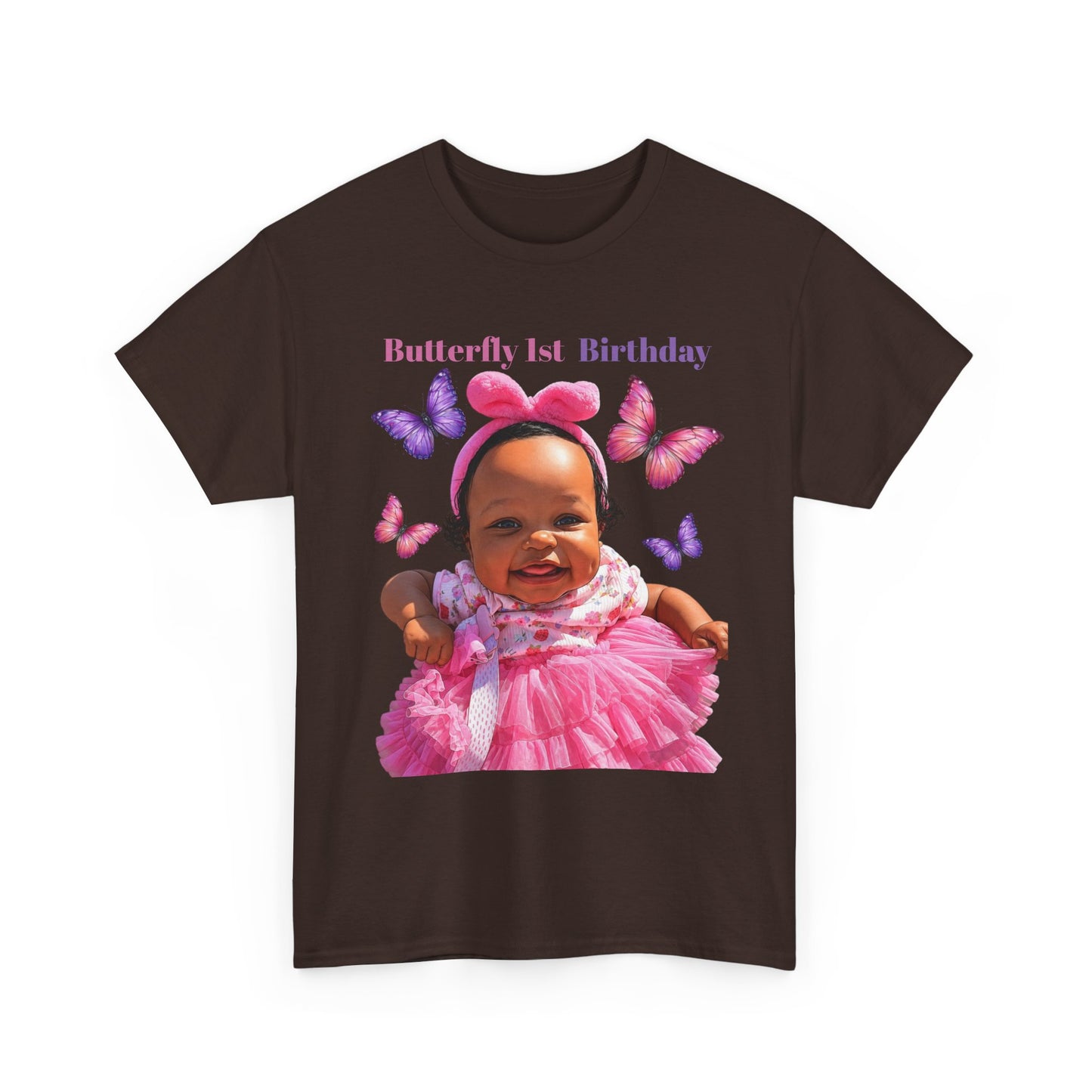 Baby 1st Birthday Tee — Pink Butterfly Photo Shirt