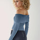 Double Take Ribbed Off-Shoulder Zip Up Long Sleeve Cardigan