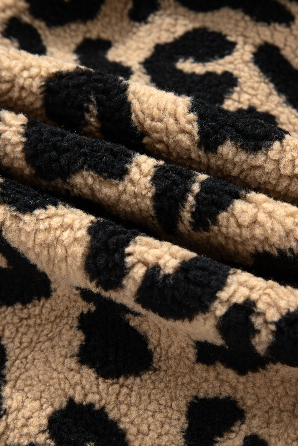 Khaki Leopard Sherpa Button Front Collared Vest Jacket