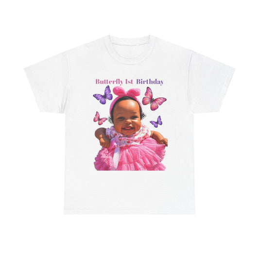 Baby 1st Birthday Tee — Pink Butterfly Photo Shirt