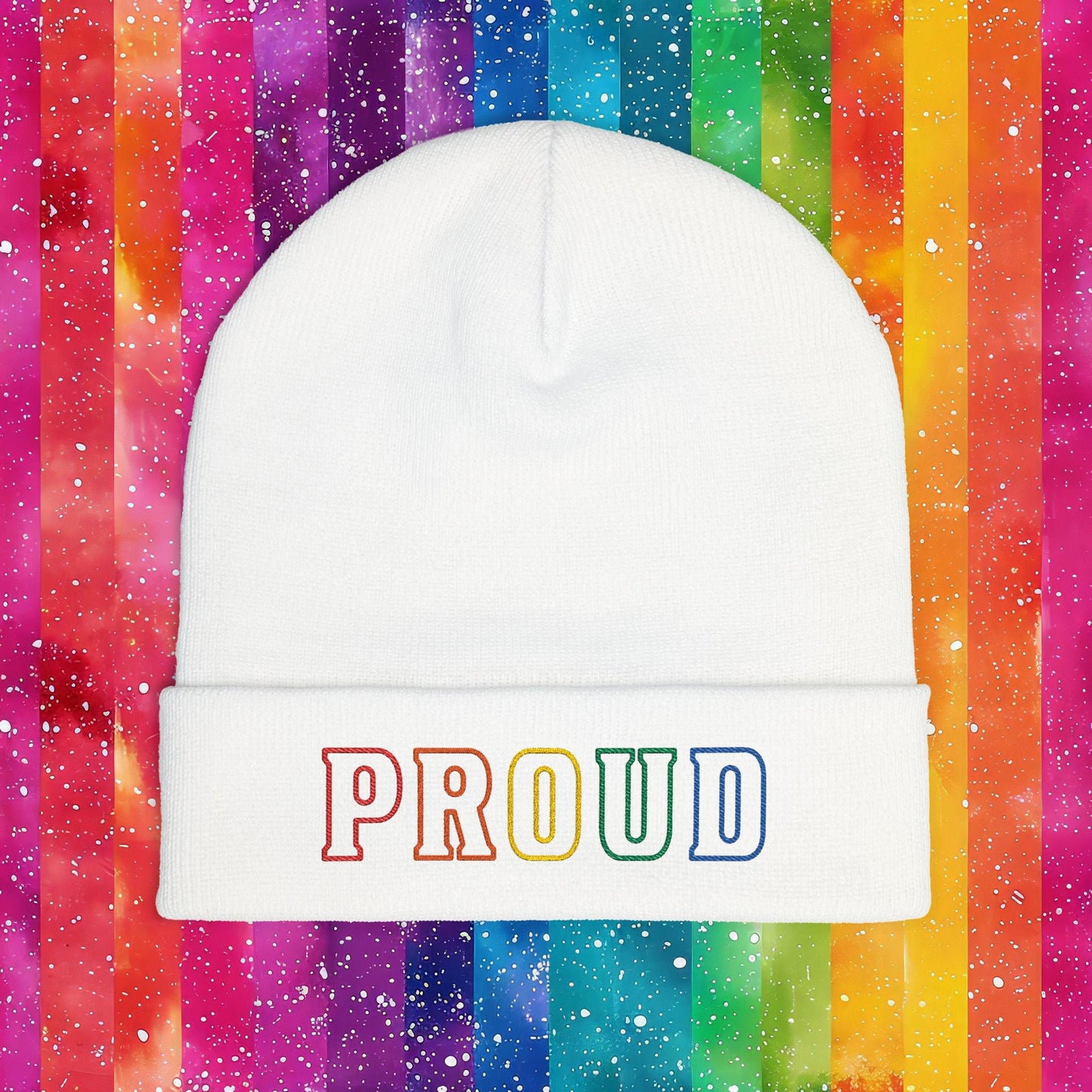 Rainbow Proud LGBTQ+ Pride Embroidered Knit Beanie