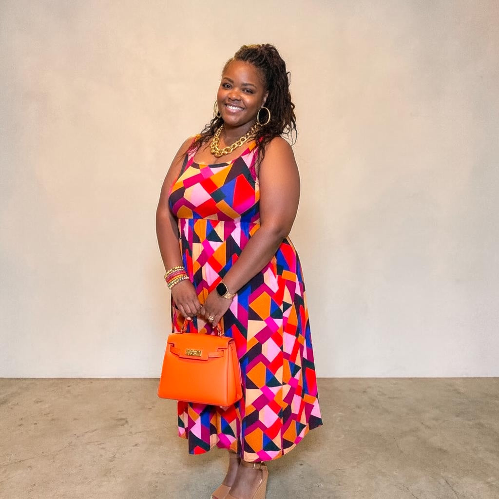 Fit And Flare Midi Dress W/ Side Pockets