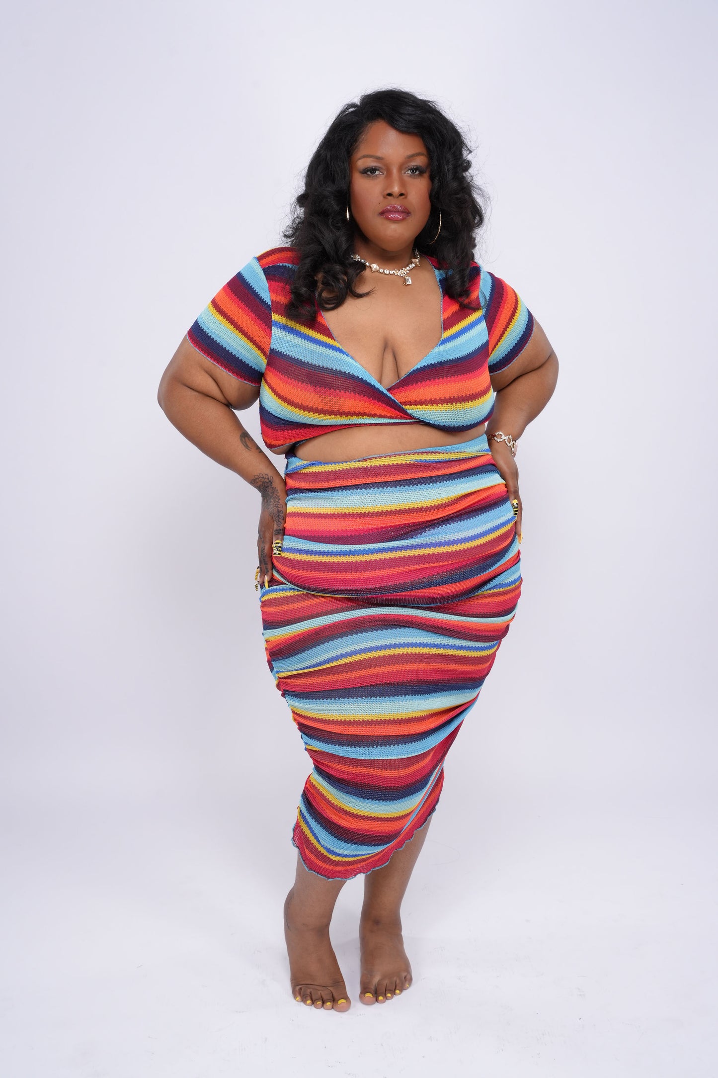 “Stripe Me Down” Blue Multi Skirt Set