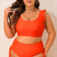 Orange Ruffled Trim Knotted High Waist Bikini Set