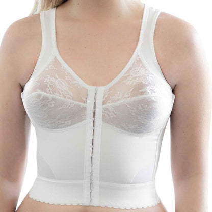 Front Closure Back Support Long Line Bra - White