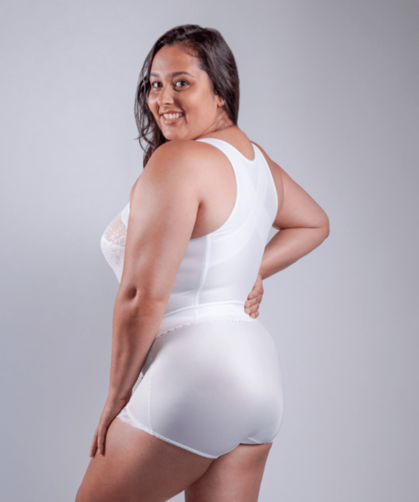 Front Closure Back Support Long Line Bra - White