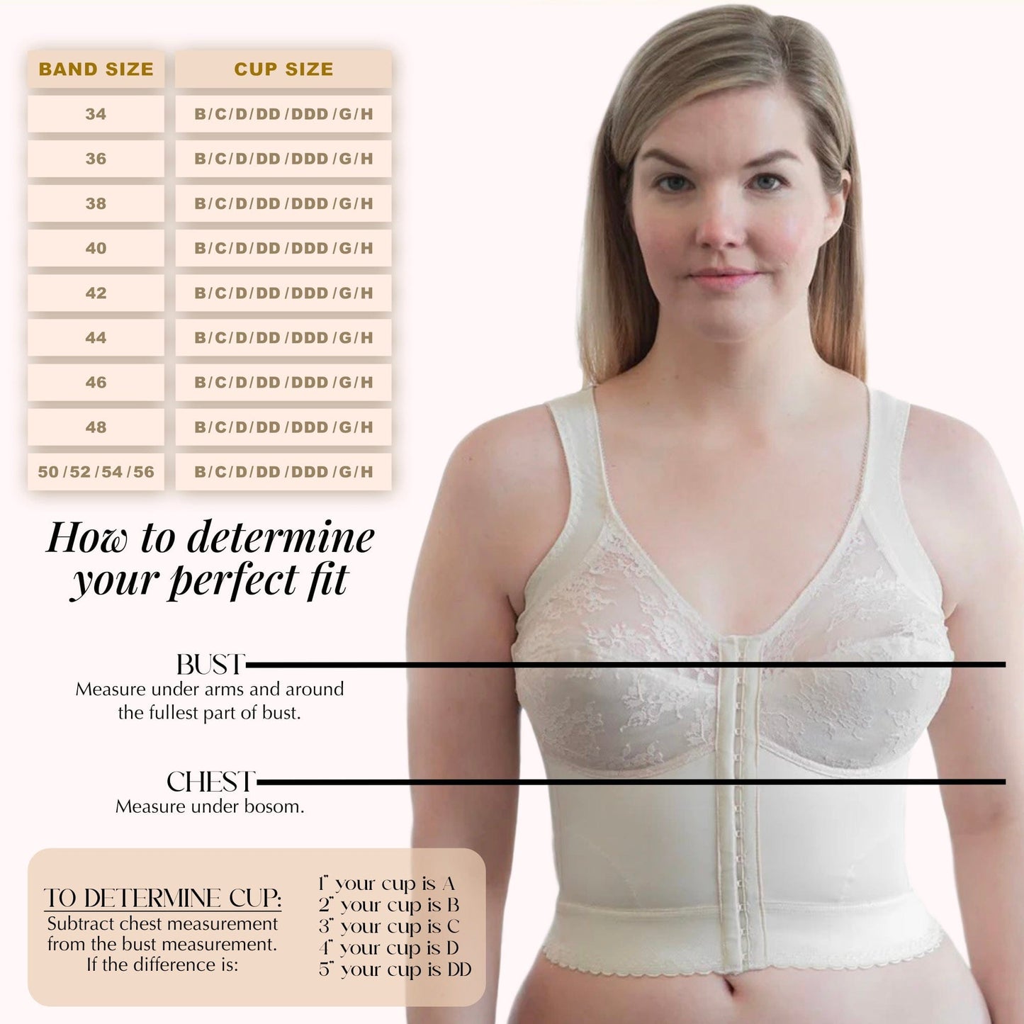 Front Closure Back Support Long Line Bra - Blush