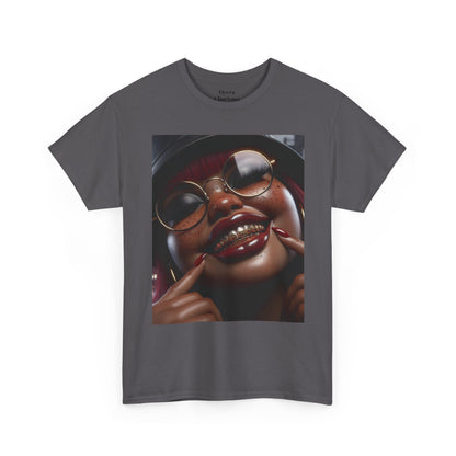 Smiling Afro Woman Graphic Tee — Bold Urban Portrait T-Shirt