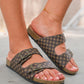 Coffee Geometric Print Cut Out Buckle PU Leather Flat Slippers