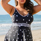 Black Polka Dot Trim V Neck Swim Dress