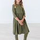 Olive 3/4 Sleeve Pocket Twirl Dress