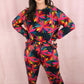 Black Printed Long Sleeve and Pants Lounge Set