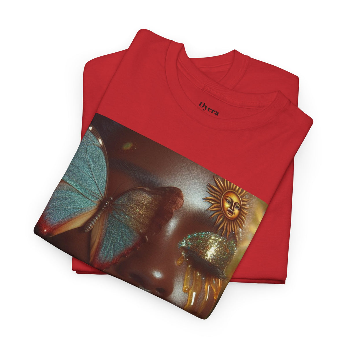 Butterfly Sunface T‑Shirt — Surreal Portrait Art Tee