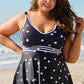 Black Polka Dot Trim V Neck Swim Dress