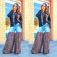 Distressed Light Denim Animal Print Palazzo Wide Leg Jeans