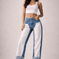 Low Rise Cuffed Jeans with Pink Vinyl Croc Panels