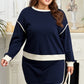Navy Blue Color Block Drop Shoulder Top and Lace-up Skirt Outfit