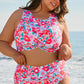 Rose Floral Print Twisted High Waist Bikini Set