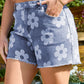 Ashleigh Blue Floral Pattern High Waist Raw Hem Denim Shorts