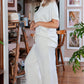 Beige Textured Collared Top and Pants Set