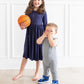 Navy 3/4 Sleeve Pocket Twirl Dress