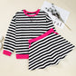 Black Stripe Color Block Edge Pullover and Shorts Set