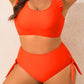 Orange Ruffled Trim Knotted High Waist Bikini Set