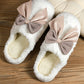 White Contrast Bowknot Applique Plush Winter Slippers (Bow Colors May Differ by Batch)