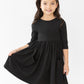 Black 3/4 Sleeve Pocket Twirl Dress