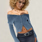 Double Take Ribbed Off-Shoulder Zip Up Long Sleeve Cardigan
