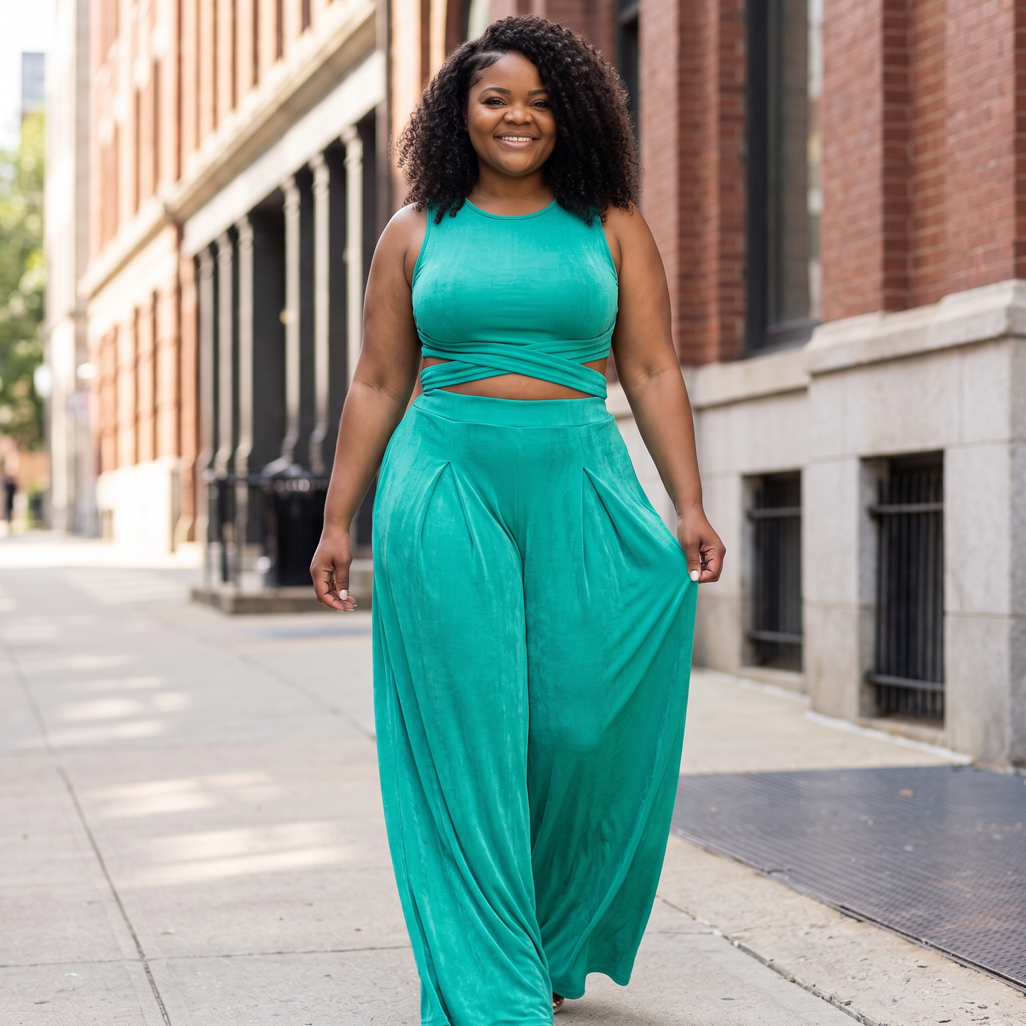 WRAP TIE CROP TOP & WIDE LEG PANTS SET