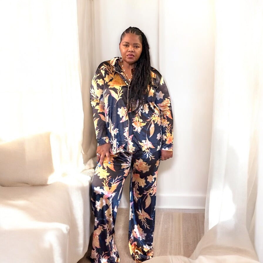 2 Piece Silky Velvet Black Set