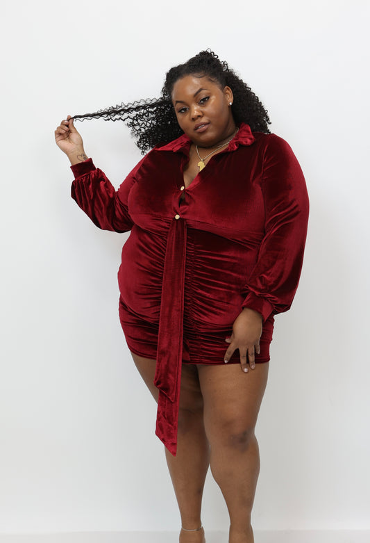 “Florrie” Burgundy Velvet Dress