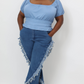 Distressed Fringe Denim Flared Pant