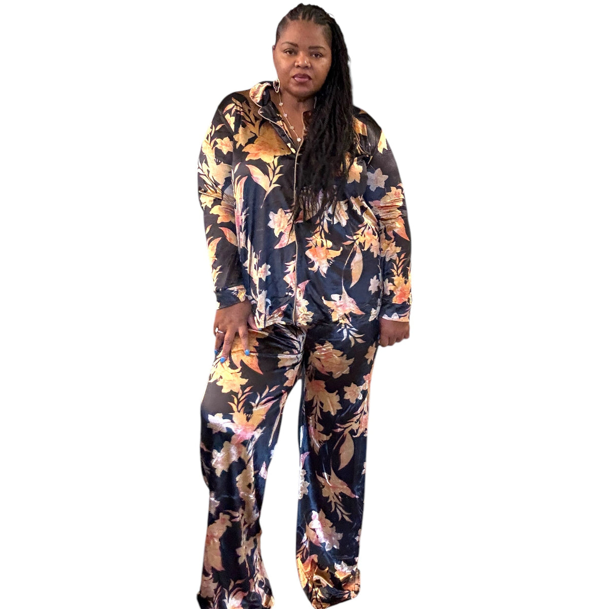 2 Piece Silky Velvet Black Set