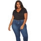 Plus Size Women's Ribbed V Neck Short Sleeve Bodysuit - shopatkonus