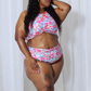 Rose Floral Print Twisted High Waist Bikini Set