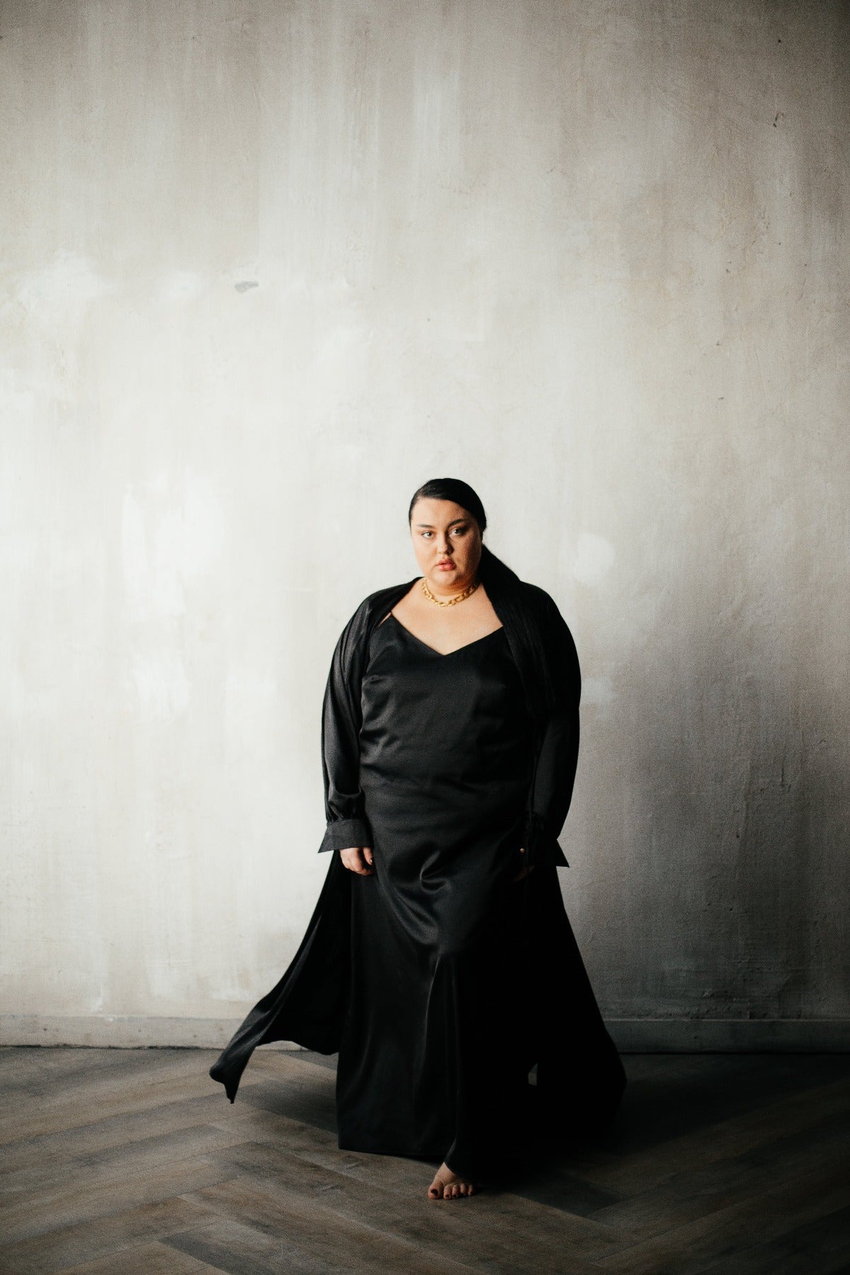 Adele Silk Long Robe with Cuffs