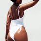 Aliza: High Cut Adjustable Strap One Piece in White