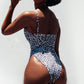 Aliza: High Cut Adjustable Strap One Piece in White Leopard