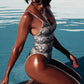 Aliza: High Cut Adjustable Strap One Piece in Snake