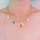 Angel & Rose Charm Necklace – Bold Gold Chain with Whimsical Vintage-Inspired Accents