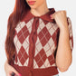 Argyle Checks Half Sleeve Cropped Cardigan