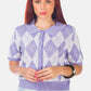 Argyle Checks Half Sleeve Cropped Cardigan