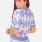 Argyle Checks Half Sleeve Cropped Cardigan