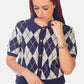 Argyle Checks Half Sleeve Cropped Cardigan