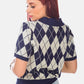 Argyle Checks Half Sleeve Cropped Cardigan