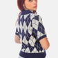 Argyle Checks Half Sleeve Cropped Cardigan